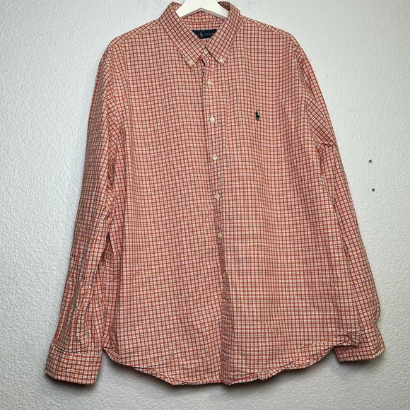 Ralph Lauren Button Down Men’s Long Sleeve Orange White Size XXL - Picture 2 of 10